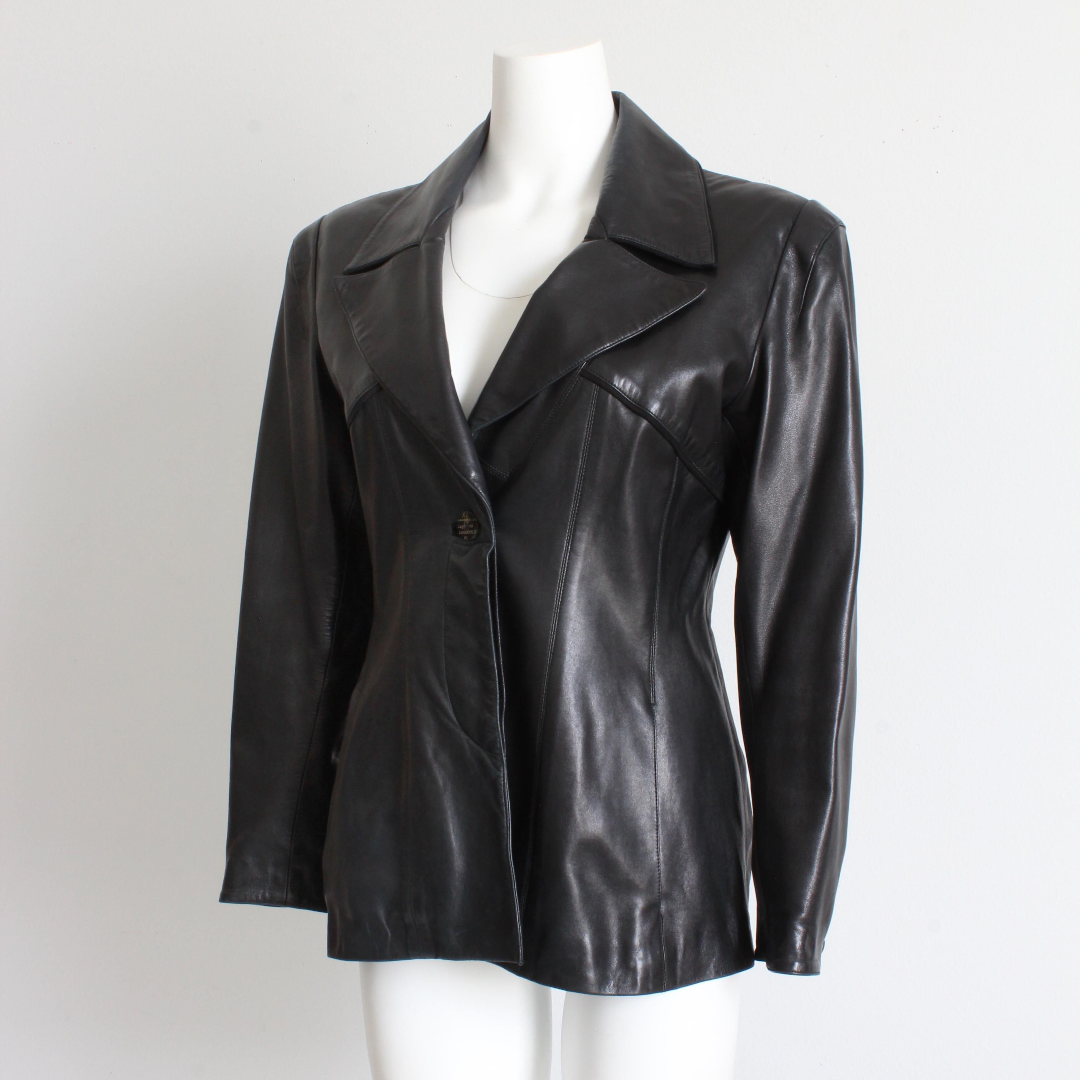 Women's 90s Karl Lagerfeld Jacket Black Lambskin Leather Fred Hayman Beverly Hills  For Sale