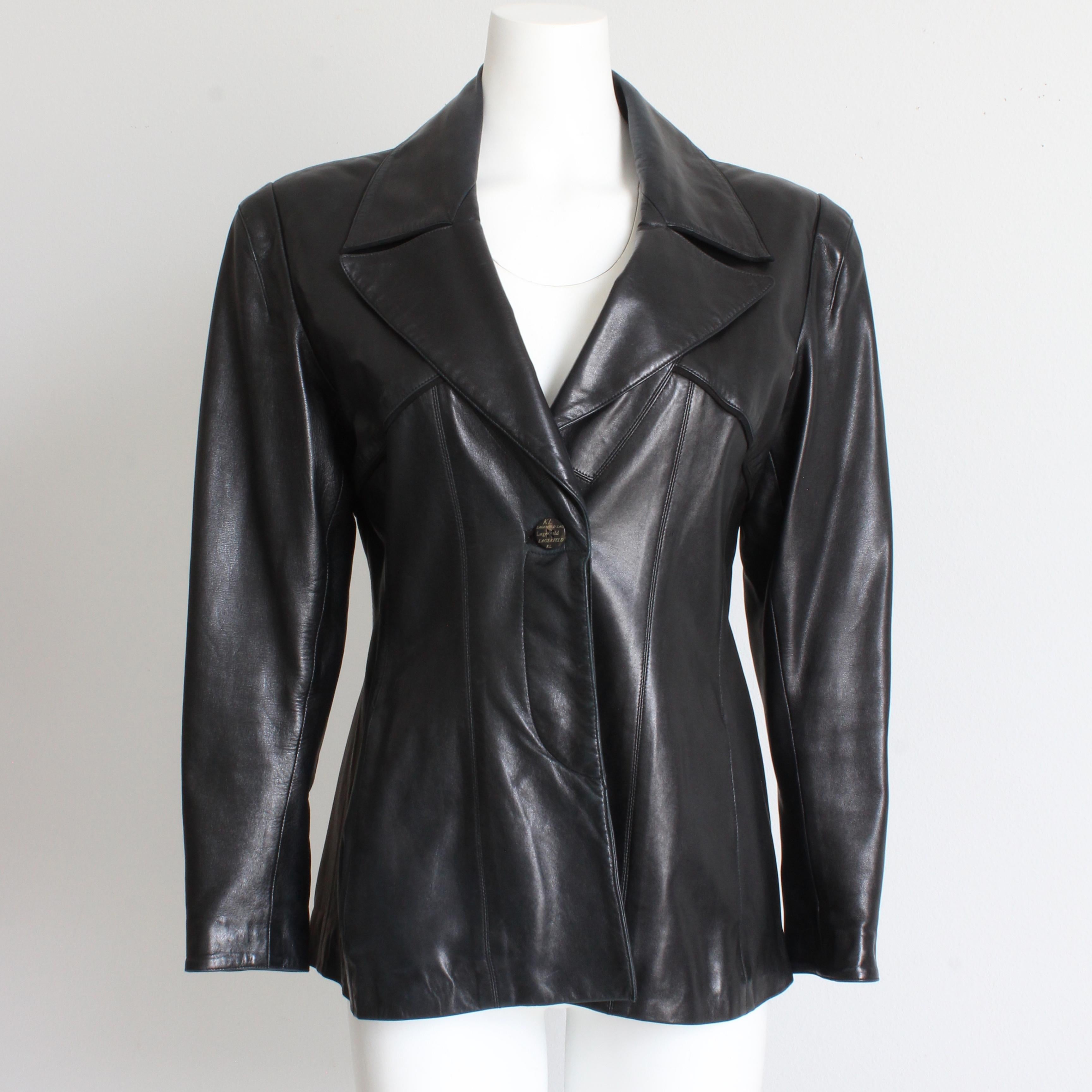 90s Karl Lagerfeld Jacket Black Lambskin Leather Fred Hayman Beverly Hills  For Sale 1
