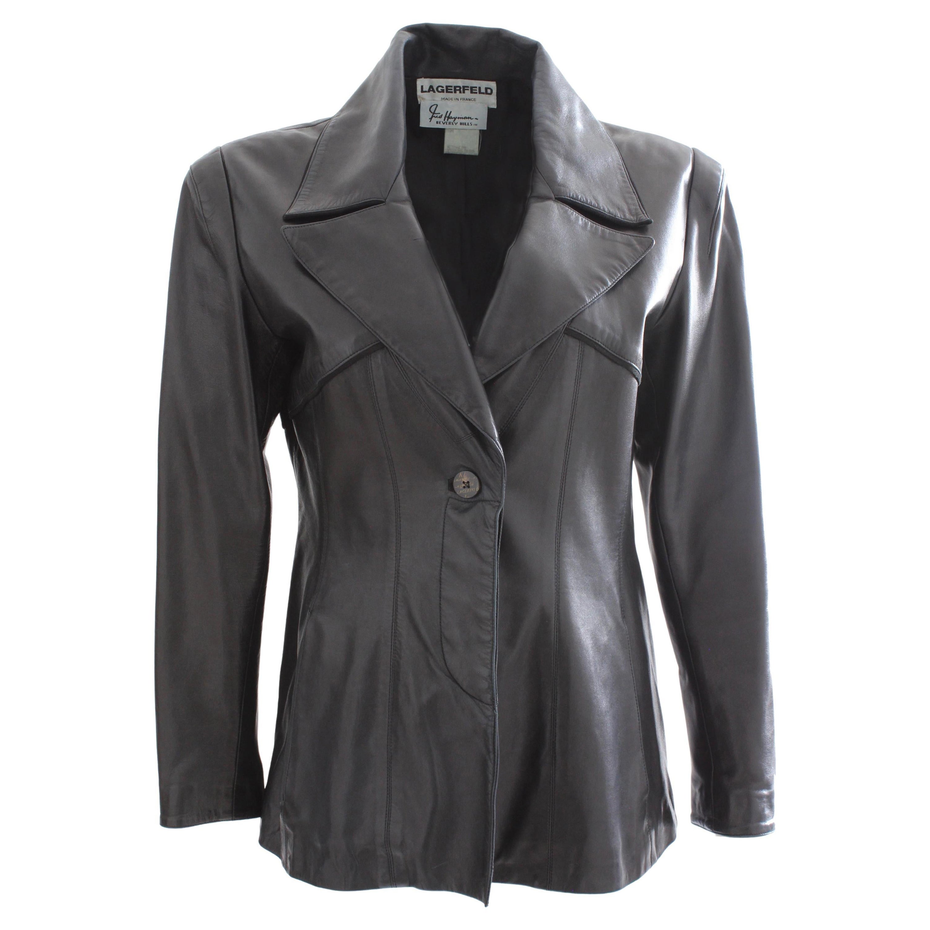 90s Karl Lagerfeld Jacket Black Lambskin Leather Fred Hayman Beverly Hills