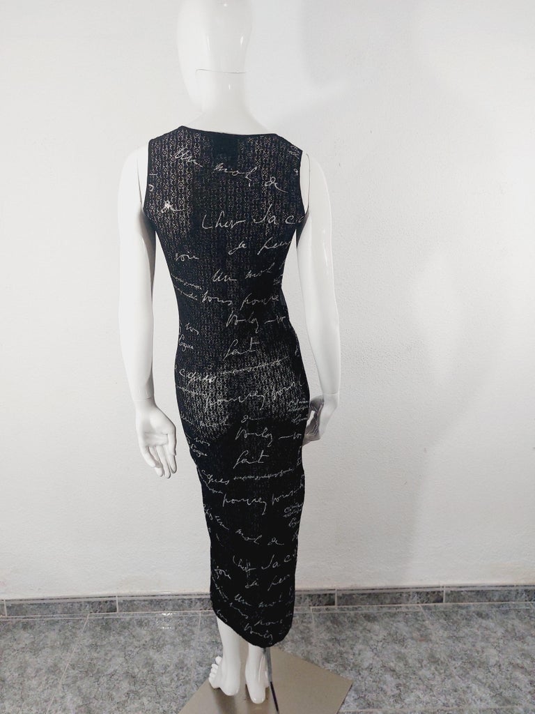 90s Kenzo Jeans Club Mesh Transparent Graffiti Black Lace Signature Maxi  Dress