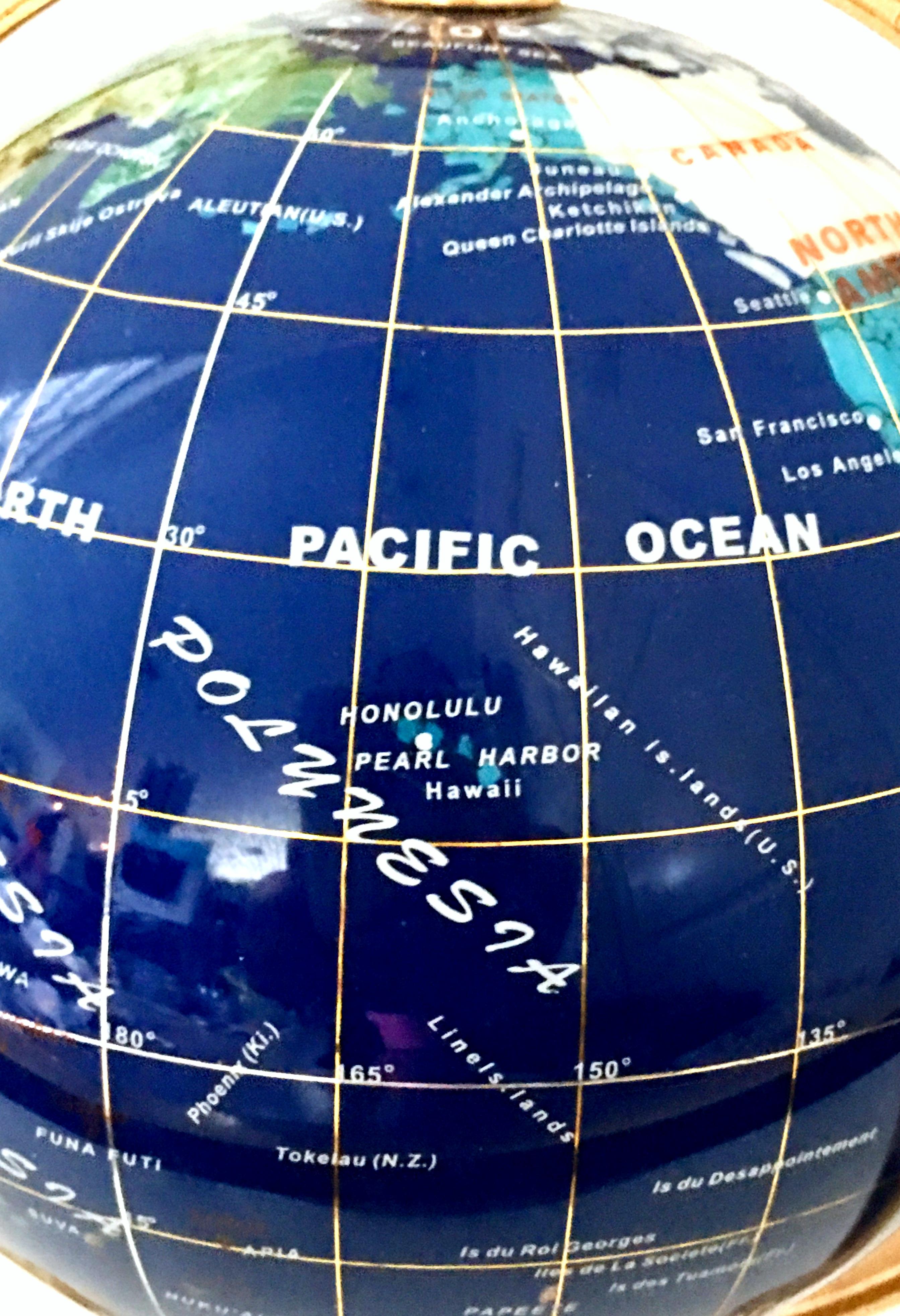 1990s Lapis Lazuli, Gemstone and 24-Karat Gold Gilt Tripod Stand World Globe 2