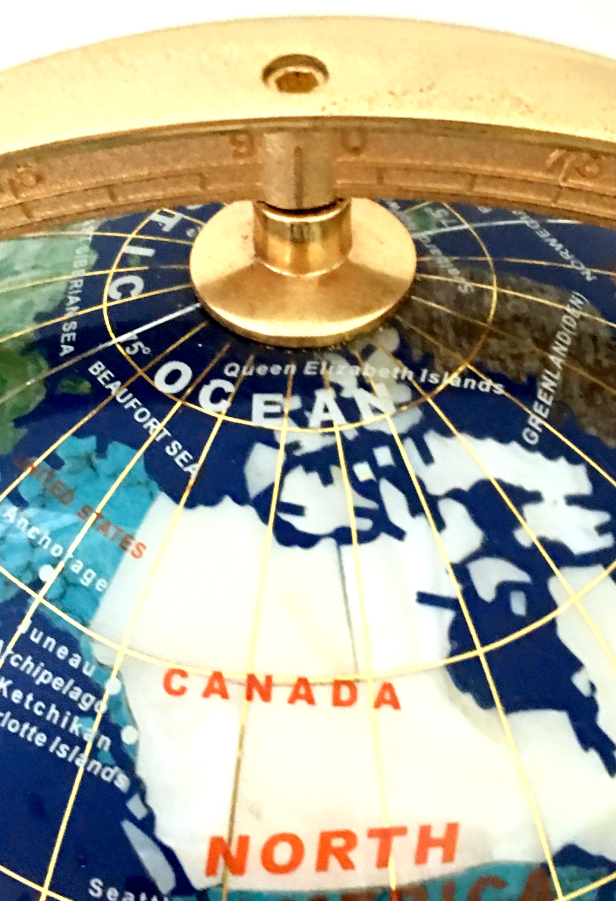 1990s Lapis Lazuli, Gemstone and 24-Karat Gold Gilt Tripod Stand World Globe 4
