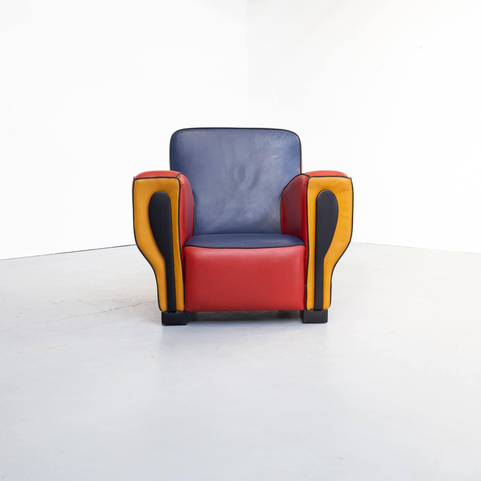 Post-Modern 90s Leather Design Lounge Fauteuil Peter van Zoetendaal Hip-Hop Memphis Style For Sale