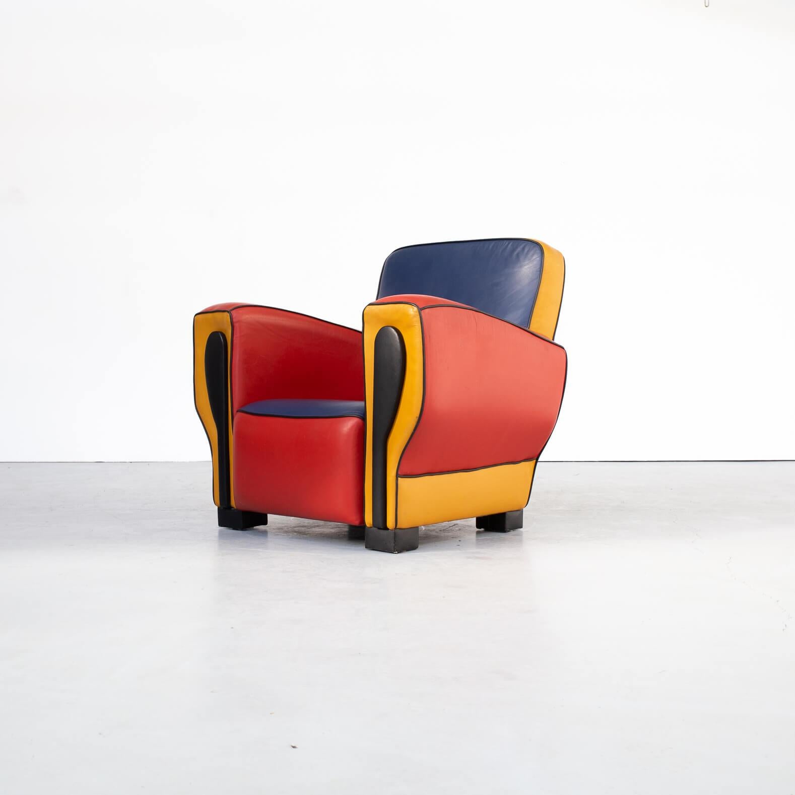 Dutch 90s Leather Design Lounge Fauteuil Peter van Zoetendaal Hip-Hop Memphis Style For Sale