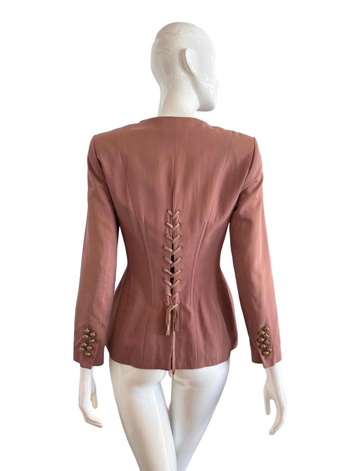 Brown 90s Lolita Lempicka Rose Button Jacket For Sale