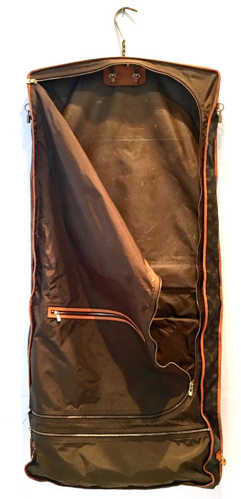 90&#39;S Louis Vuitton Canvas and Leather &quot;LV&quot; Monogram Hanging Travel Garment Bag For Sale at 1stdibs