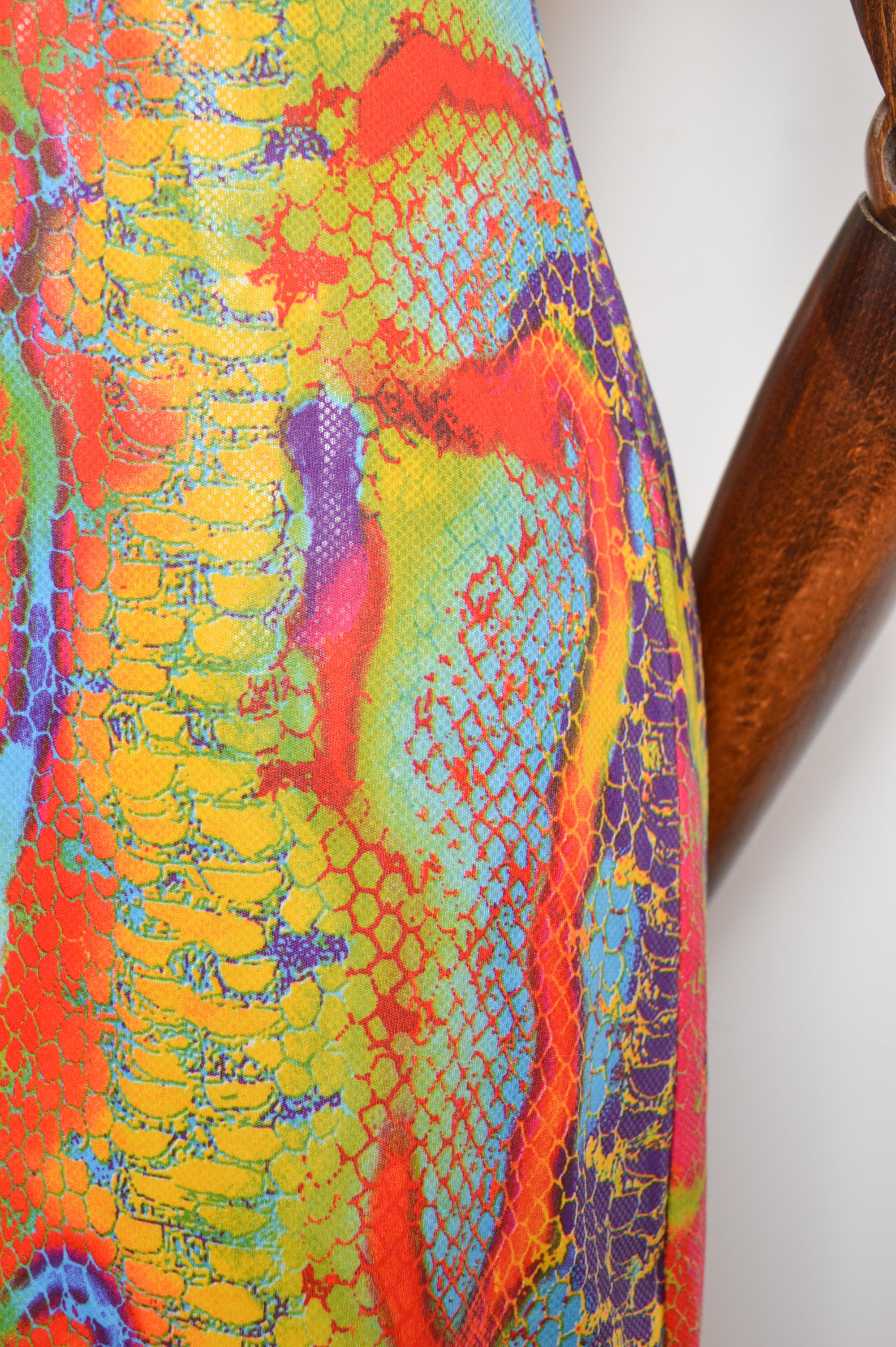90er Jahre Made In USA Python Bandeau Buntes Trägerloses Regenbogen Minikleid Damen im Angebot