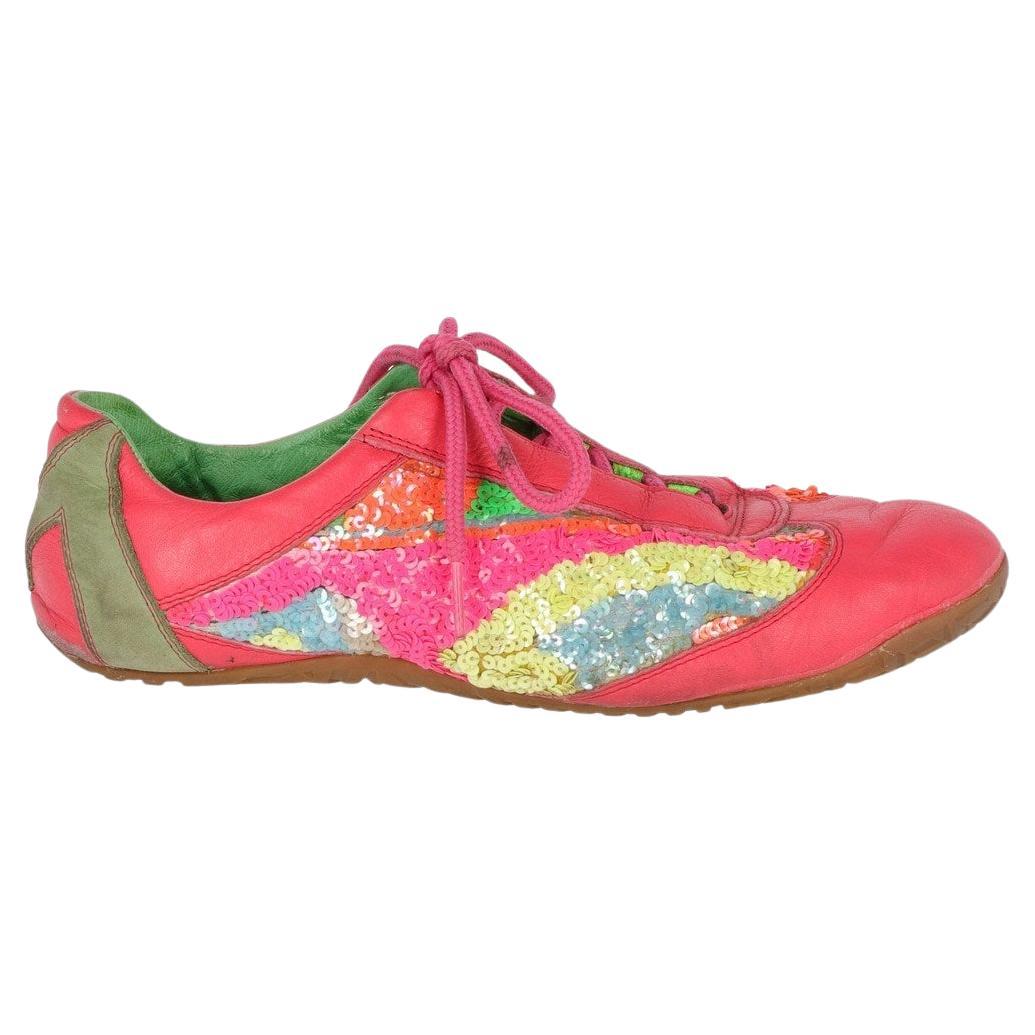 90s Maliparmi Vintage Multicolored sequined lace-up sneakers For Sale