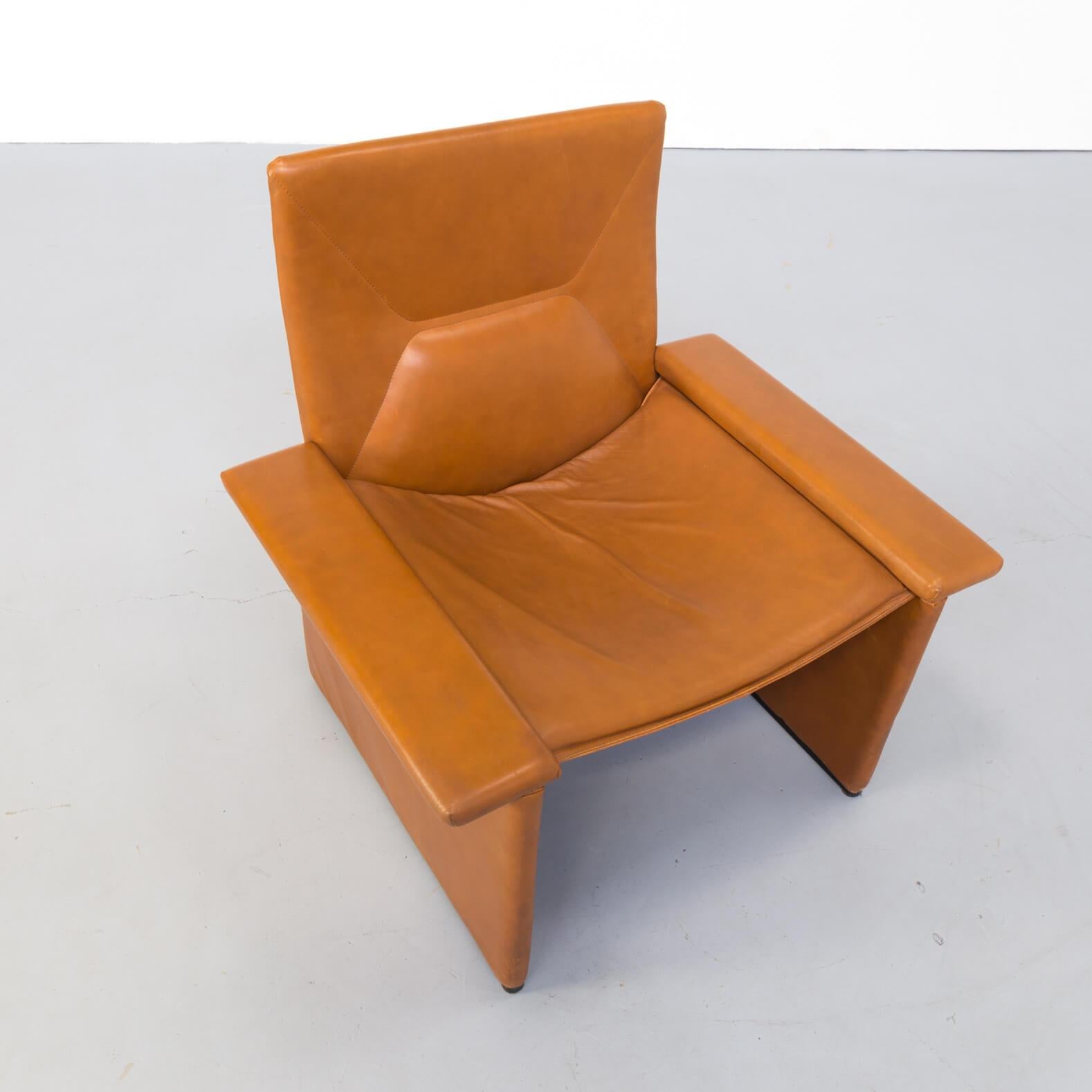 1990s Matteo Grassi Cognac Leather Fauteuils Set/2 For Sale 4