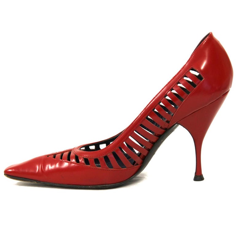 90s Miu Miu red leather pointed stiletto heels For Sale at 1stDibs