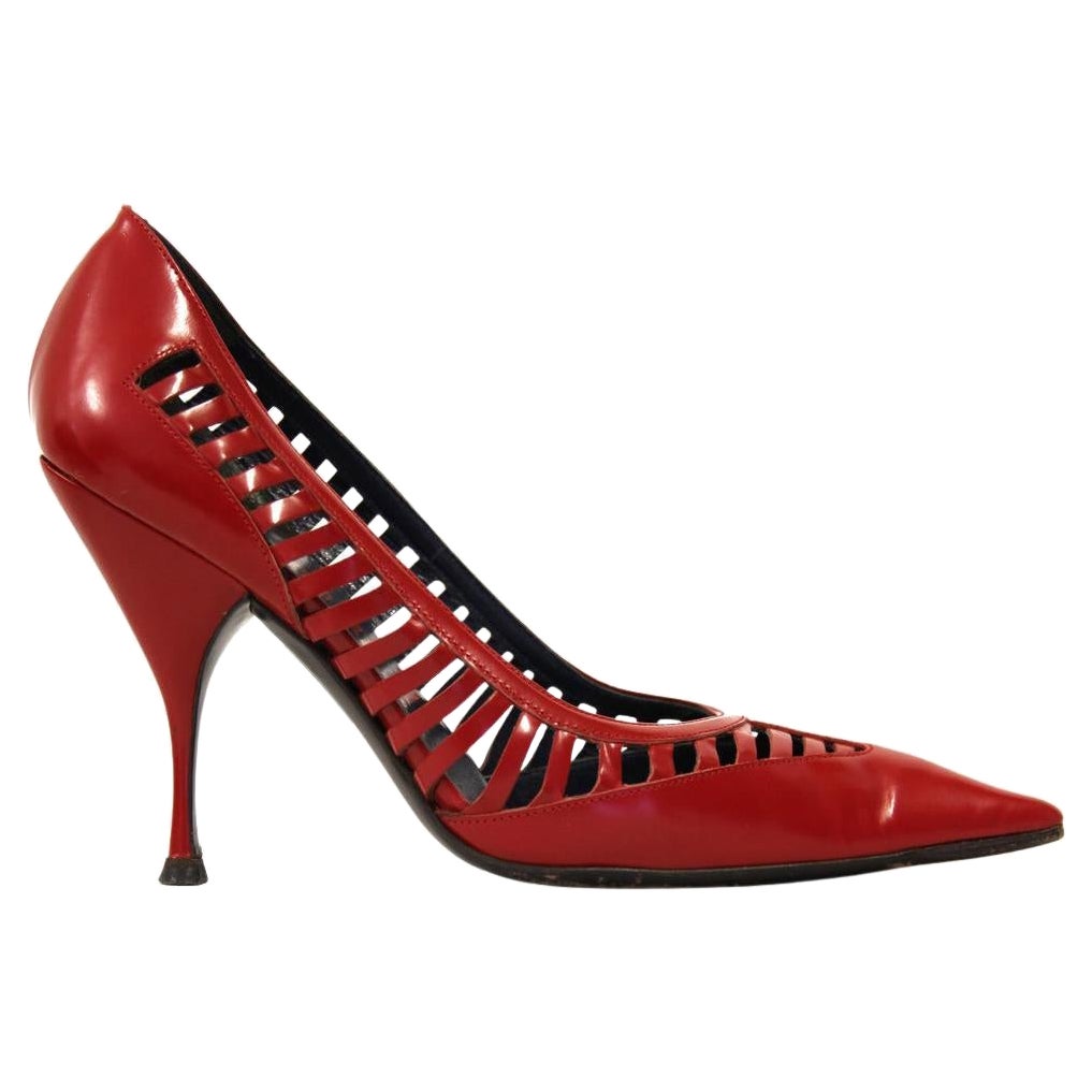 90s Miu Miu Vintage red leather pointed stiletto heels