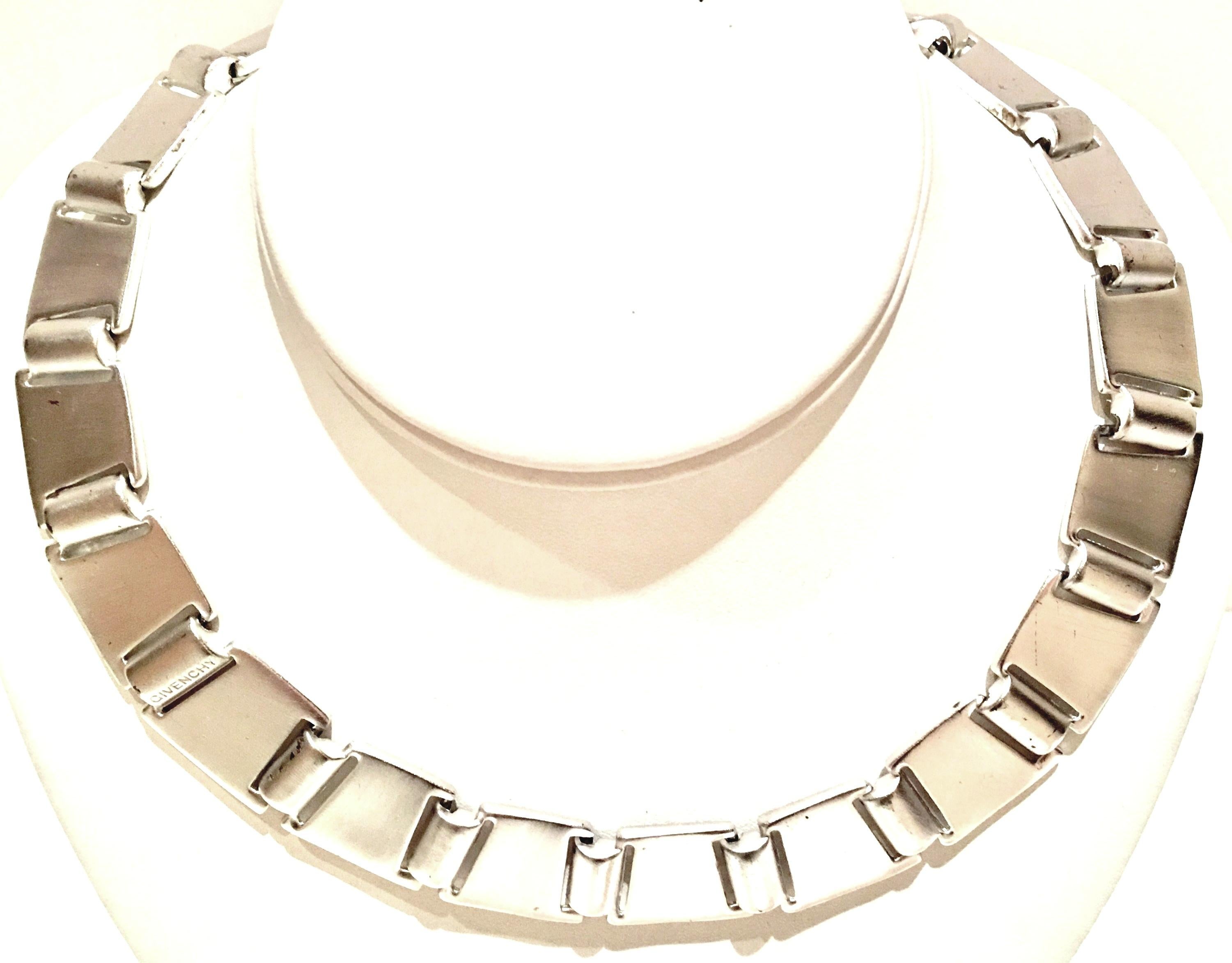 90'S Modernist Brushed Silver Necklace & Earrings S/3 By, Givenchy In Good Condition In West Palm Beach, FL
