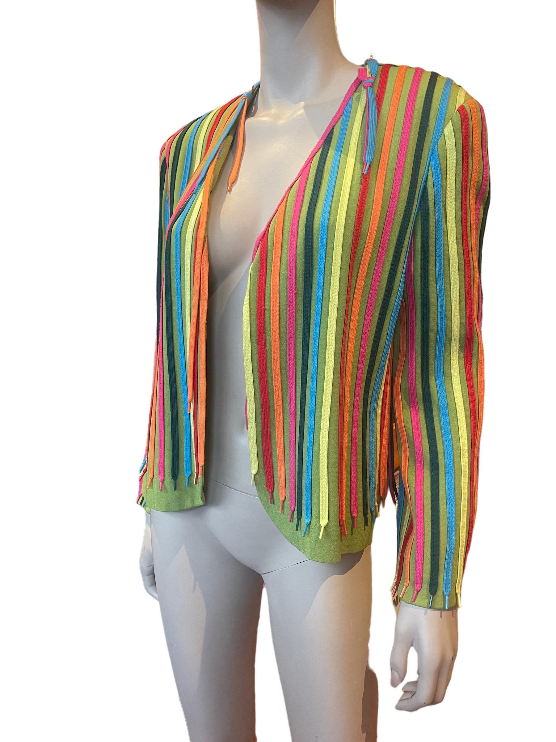 90s Moschino Cheap and Chic Rainbow Shoelace Blazer  In Good Condition In Greenport, NY