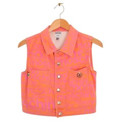 90's Moschino 'Off Key' Pink & Orange Sleeveless Crop Top Pattern Jacket