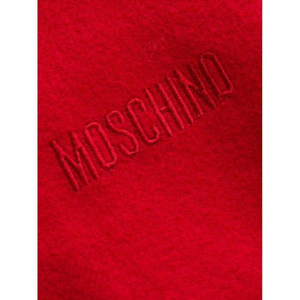 Women's 90s Moschino red wool cape with fringes and logo