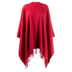 90s Moschino red wool cape with fringes and logo