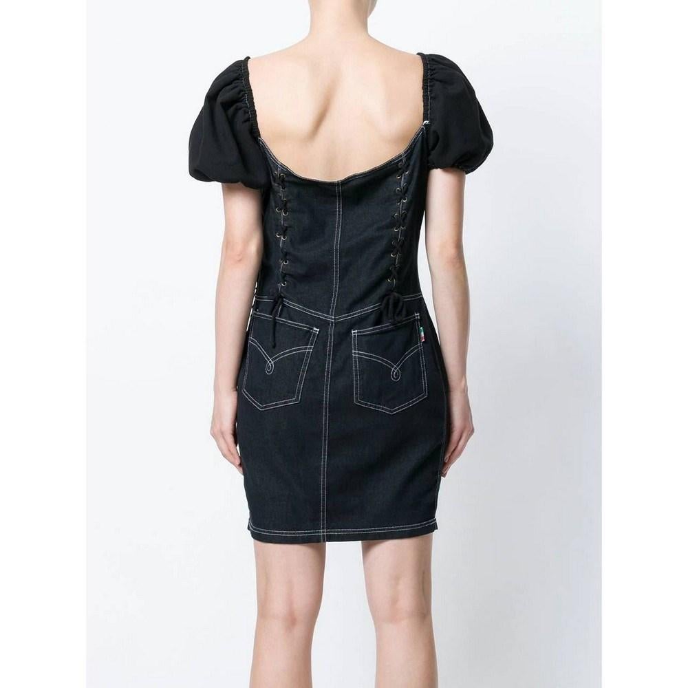 90s Moschino Vintage black denim dress with white details In Excellent Condition For Sale In Lugo (RA), IT
