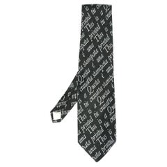 90s Moschino Vintage black silk tie with lettering print