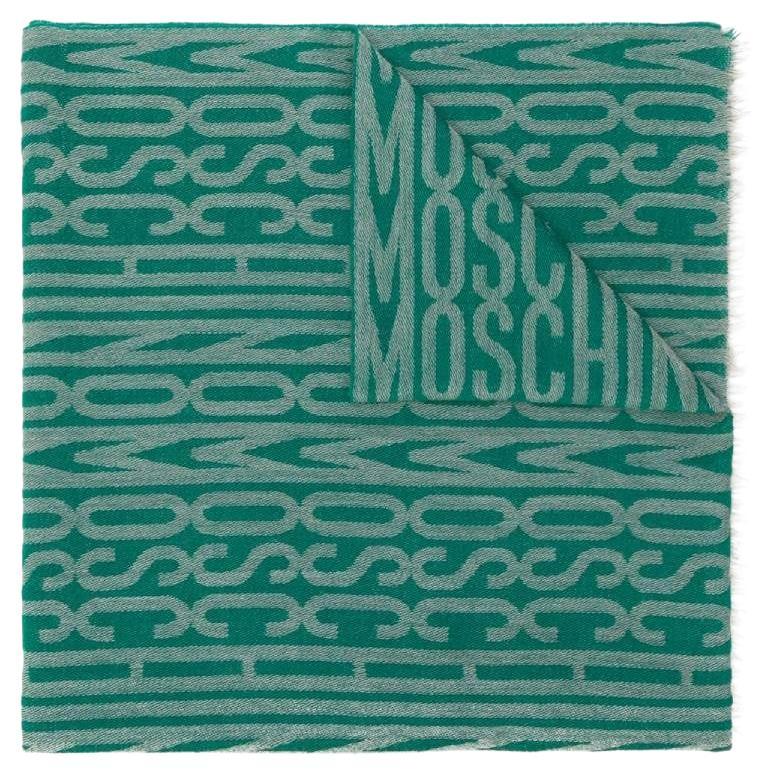 90s Moschino Vintage green and grey logoed scarf For Sale