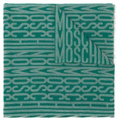 90s Moschino Vintage green and grey logoed scarf