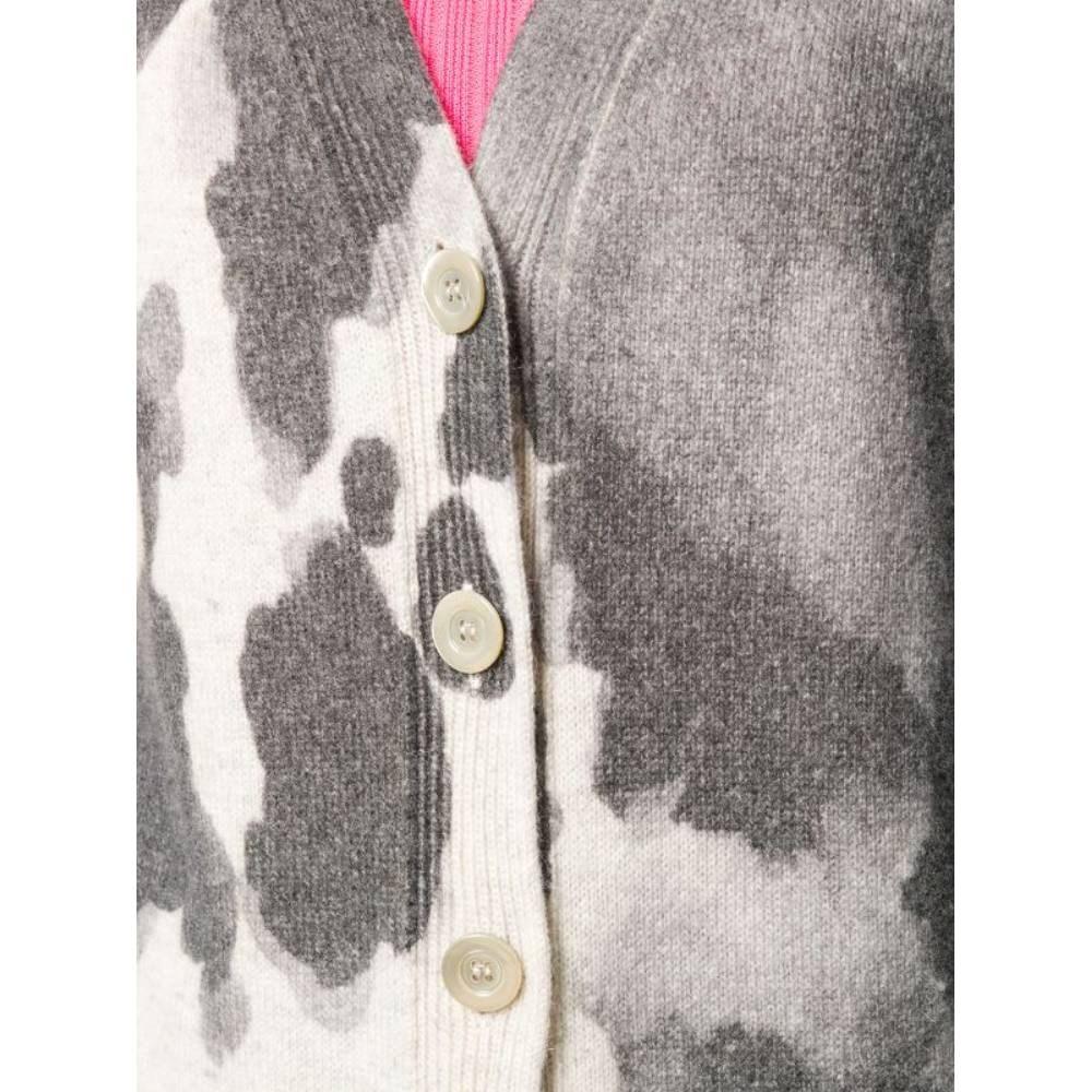 Women's 90s Moschino Vintage grey and off-white camouflage pattern wool long cardigan