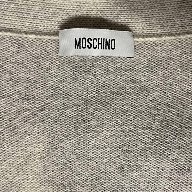 90s Moschino Vintage grey and off-white camouflage pattern wool long cardigan For Sale 2