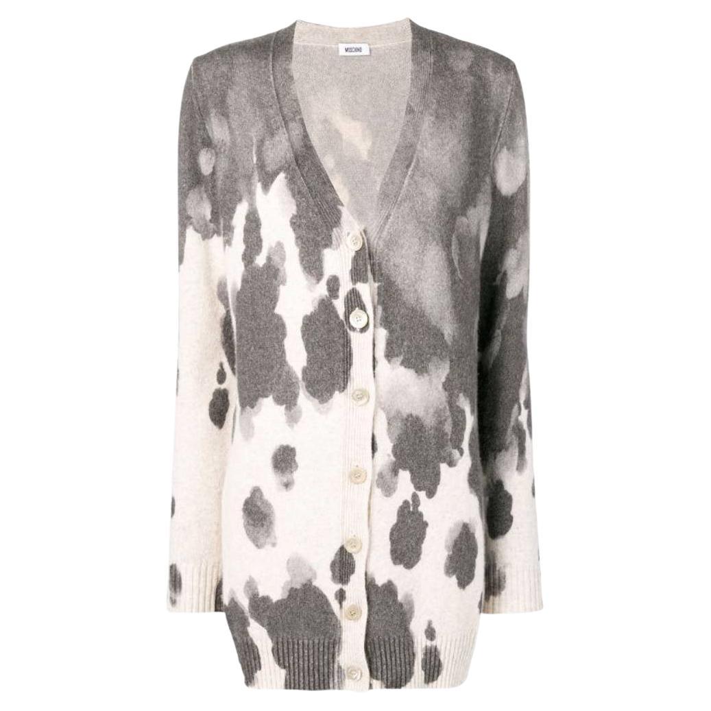 90s Moschino Vintage grey and off-white camouflage pattern wool long cardigan