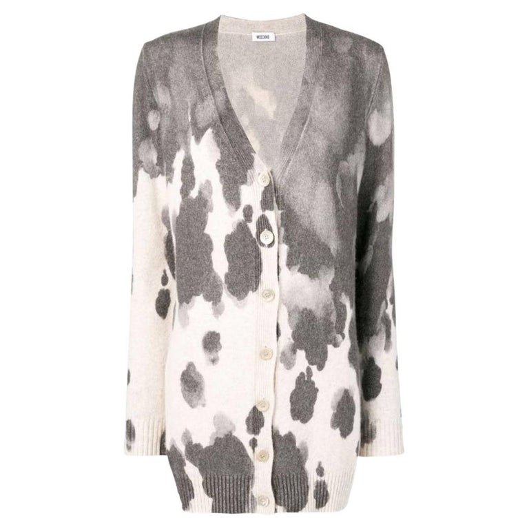 90s Moschino Vintage grey and off-white camouflage pattern wool long cardigan For Sale