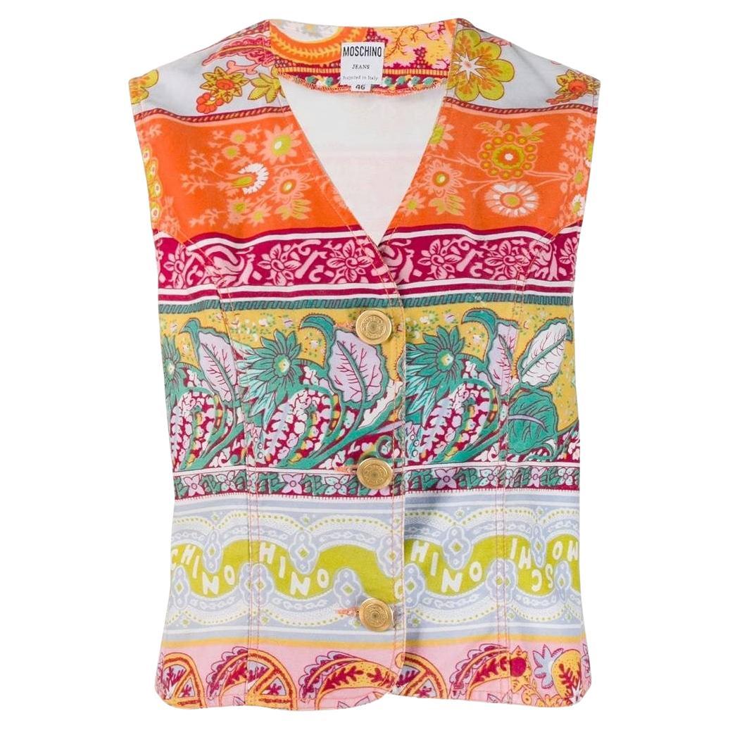 90s Moschino Vintage gilet en coton multicolore avec imprimés floraux