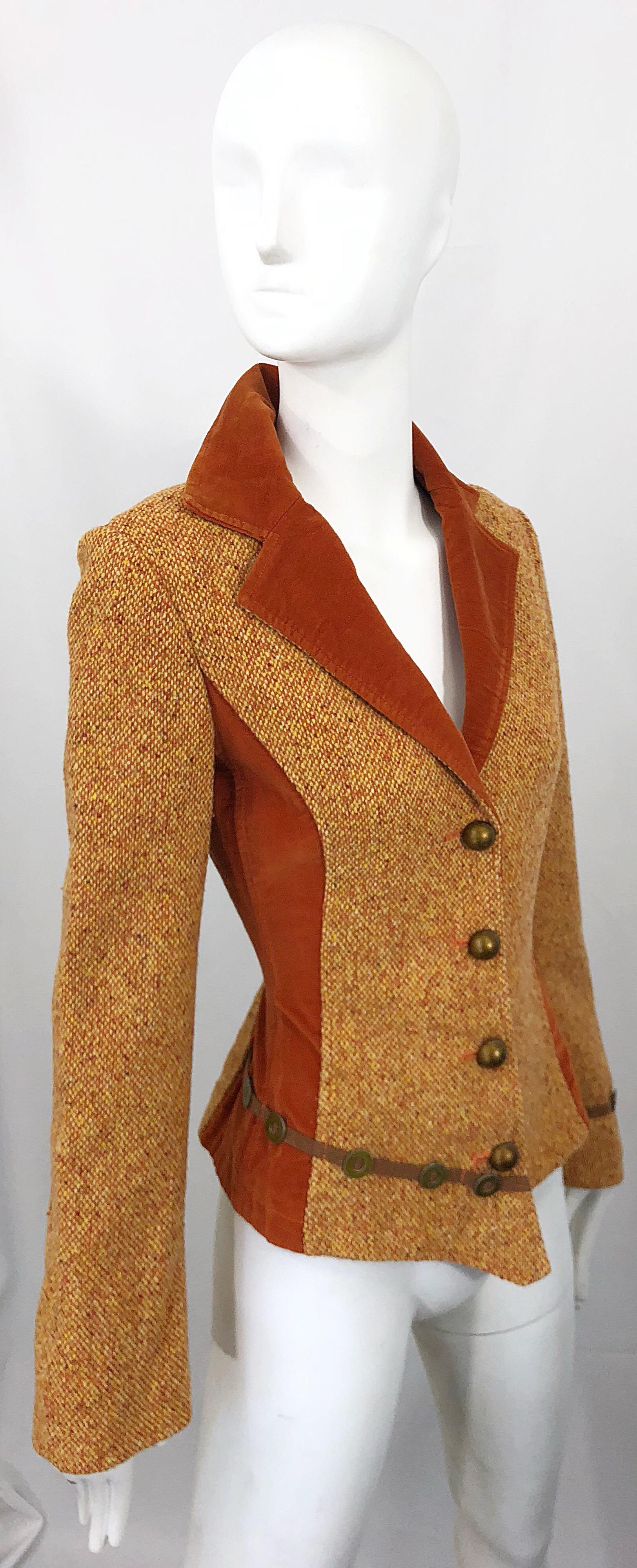 90s OHDD Italian Made Asymmetrical Avant Garde Sz 4 Burnt Orange Vintage Blazer For Sale 3