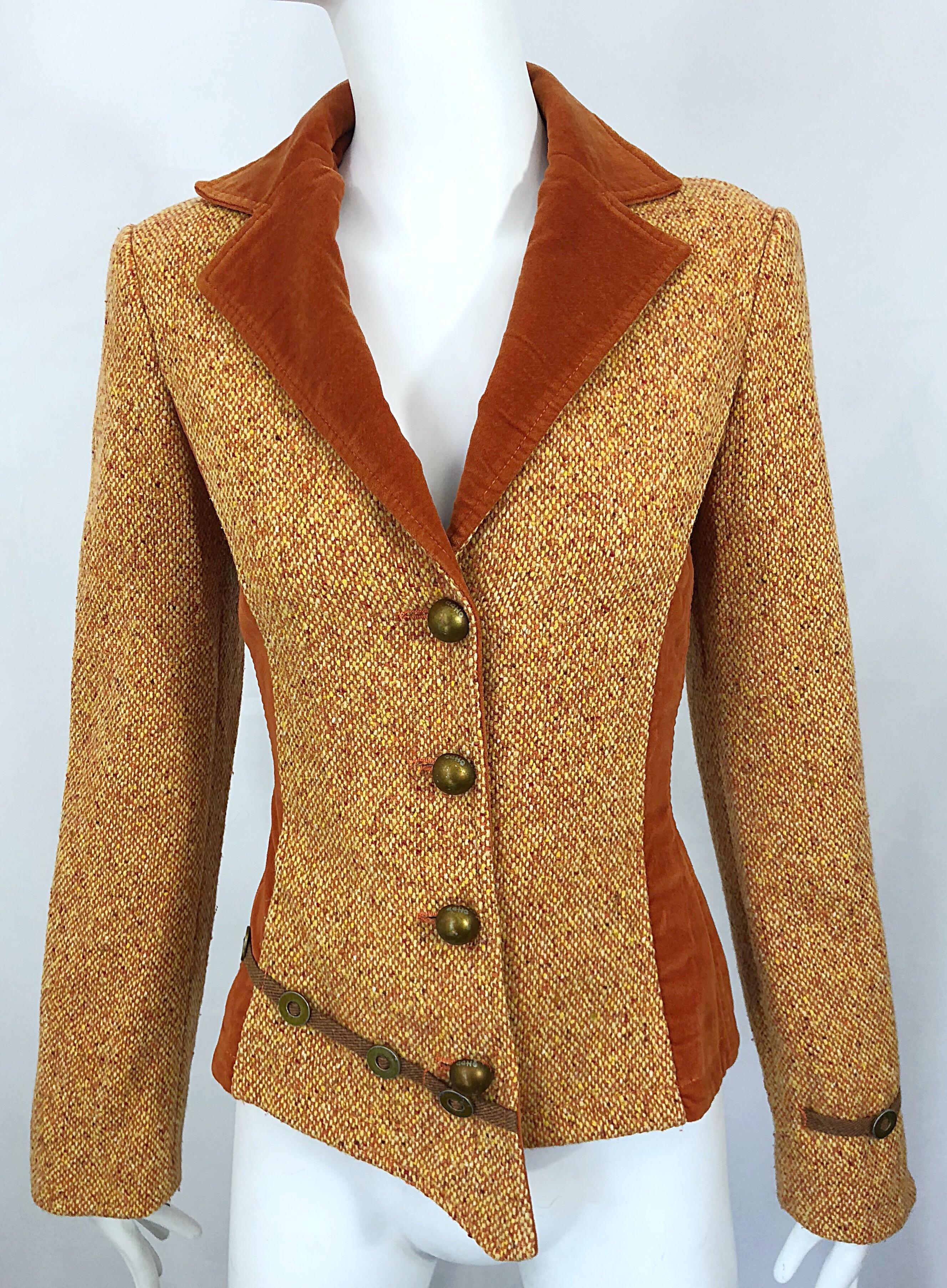 90s OHDD Italian Made Asymmetrical Avant Garde Sz 4 Burnt Orange Vintage Blazer For Sale 4