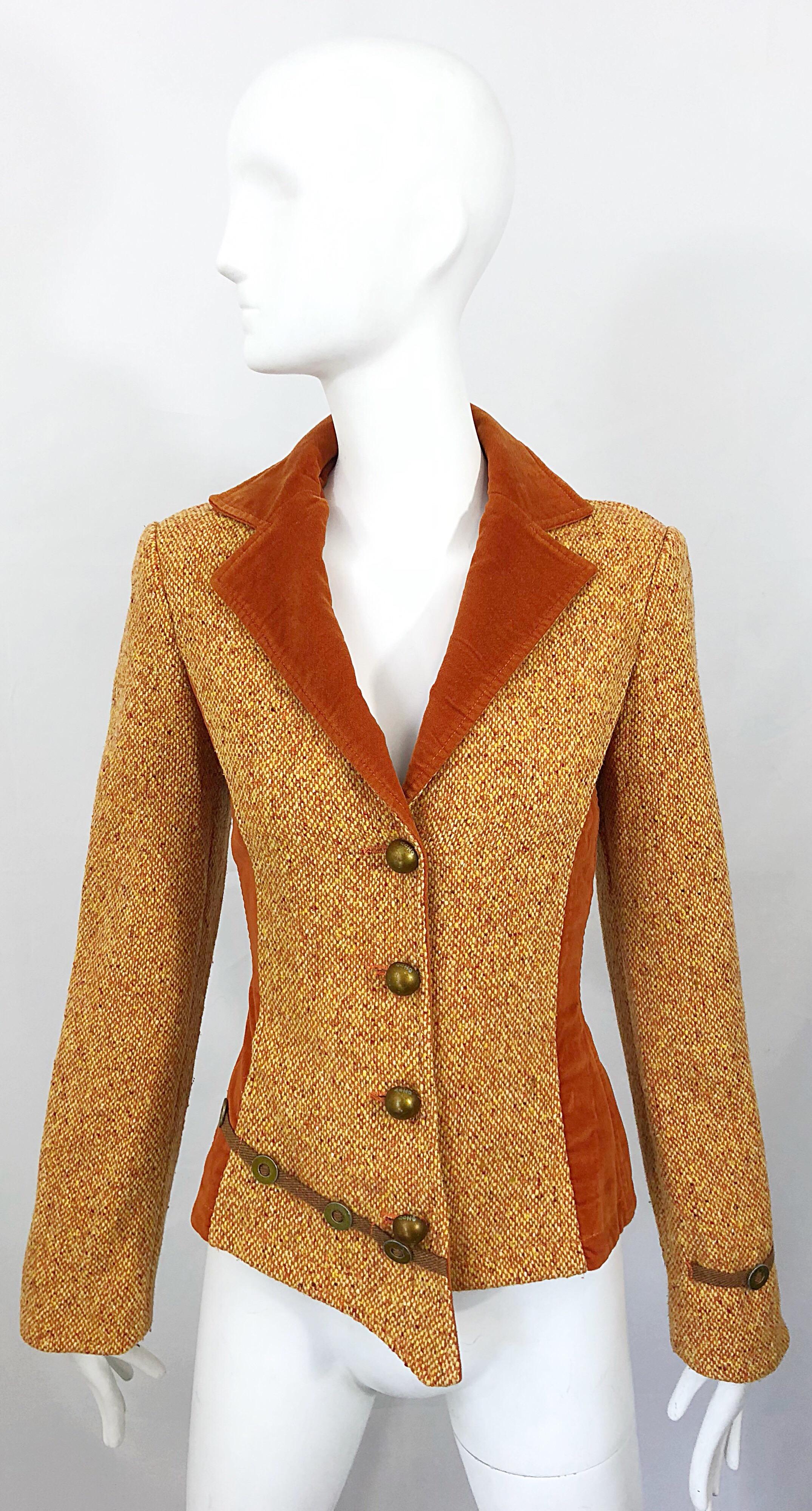 90s OHDD Italian Made Asymmetrical Avant Garde Sz 4 Burnt Orange Vintage Blazer For Sale 8