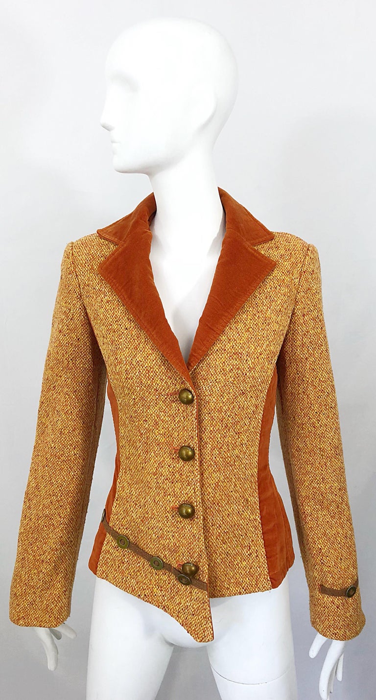Louis Feraud Vintage 100% Wool Blazer Sz 6 Womens Gray Tweed Jacket Classy  Chic