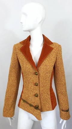 90s OHDD Italian Made Asymmetrical Avant Garde Sz 4 Burnt Orange Vintage Blazer
