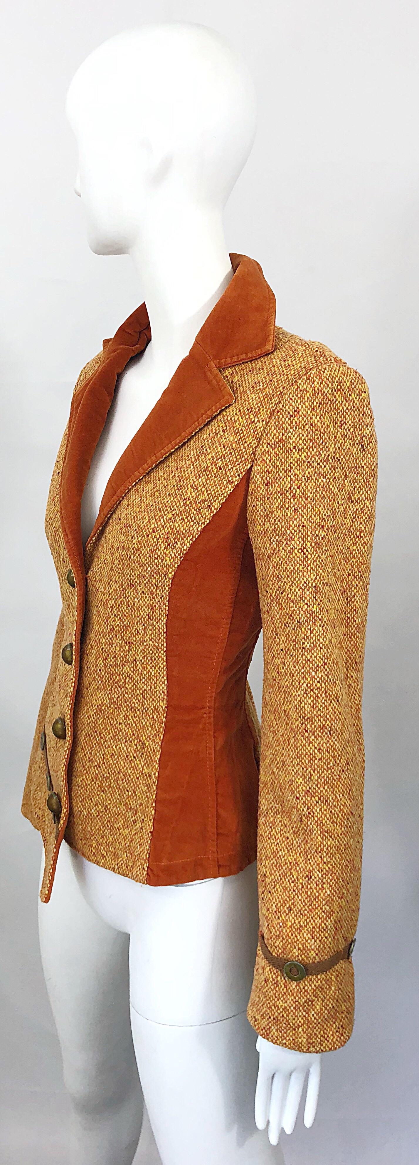 OHDD - Blazer asymétrique avant-gardiste orange brûlé, taille 4, fabrication italienne, années 90 Pour femmes en vente