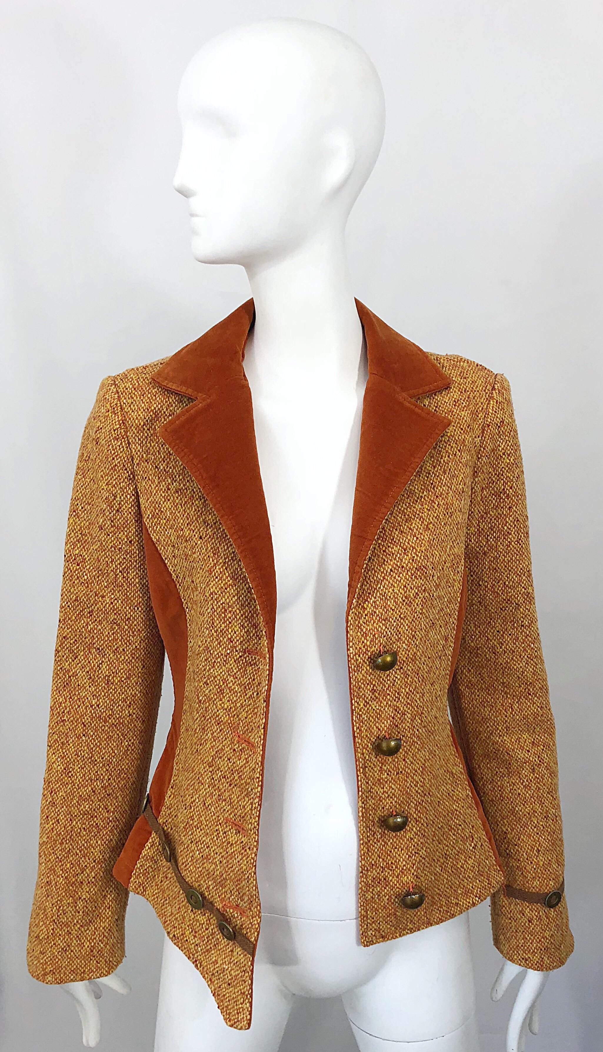 Women's 90s OHDD Italian Made Asymmetrical Avant Garde Sz 4 Burnt Orange Vintage Blazer For Sale