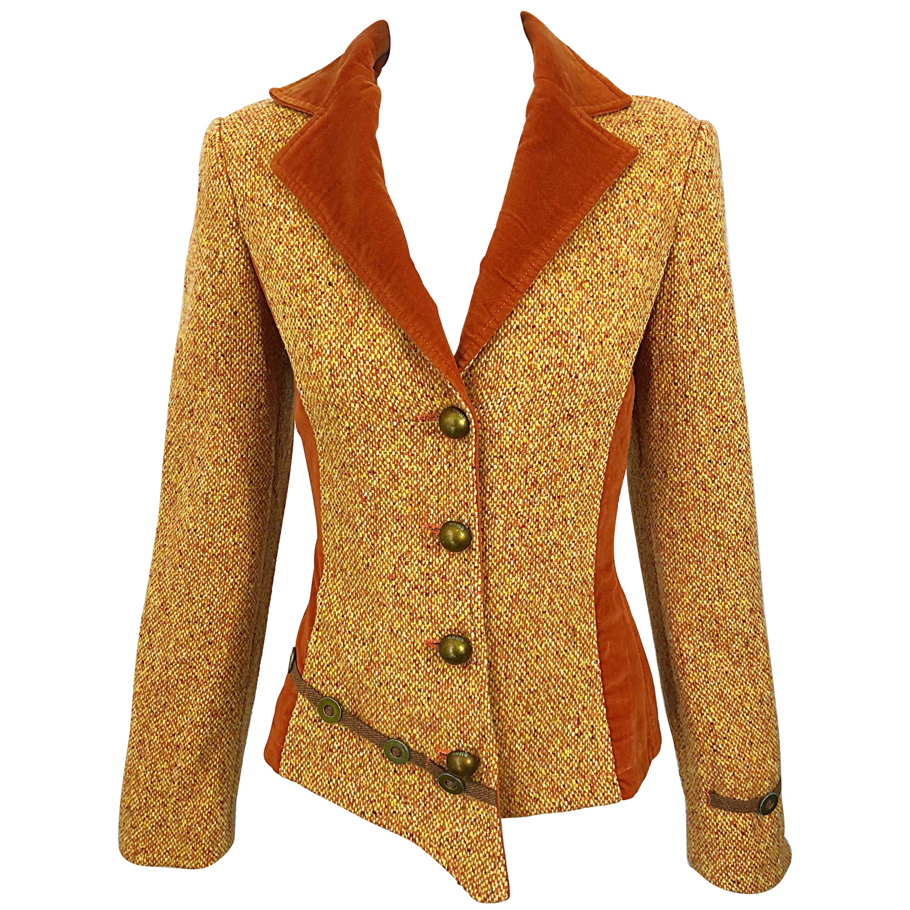 90s OHDD Italian Made Asymmetrical Avant Garde Sz 4 Burnt Orange Vintage Blazer For Sale