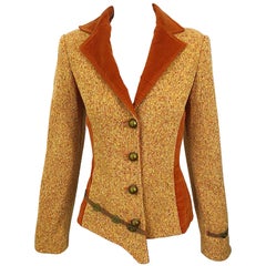 90s OHDD Italian Made Asymmetrical Avant Garde Sz 4 Burnt Orange Retro Blazer