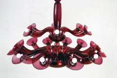 90s Postmodern VeArt Cranberry Glass Chandelier by Orni Halloween Artemide Italy