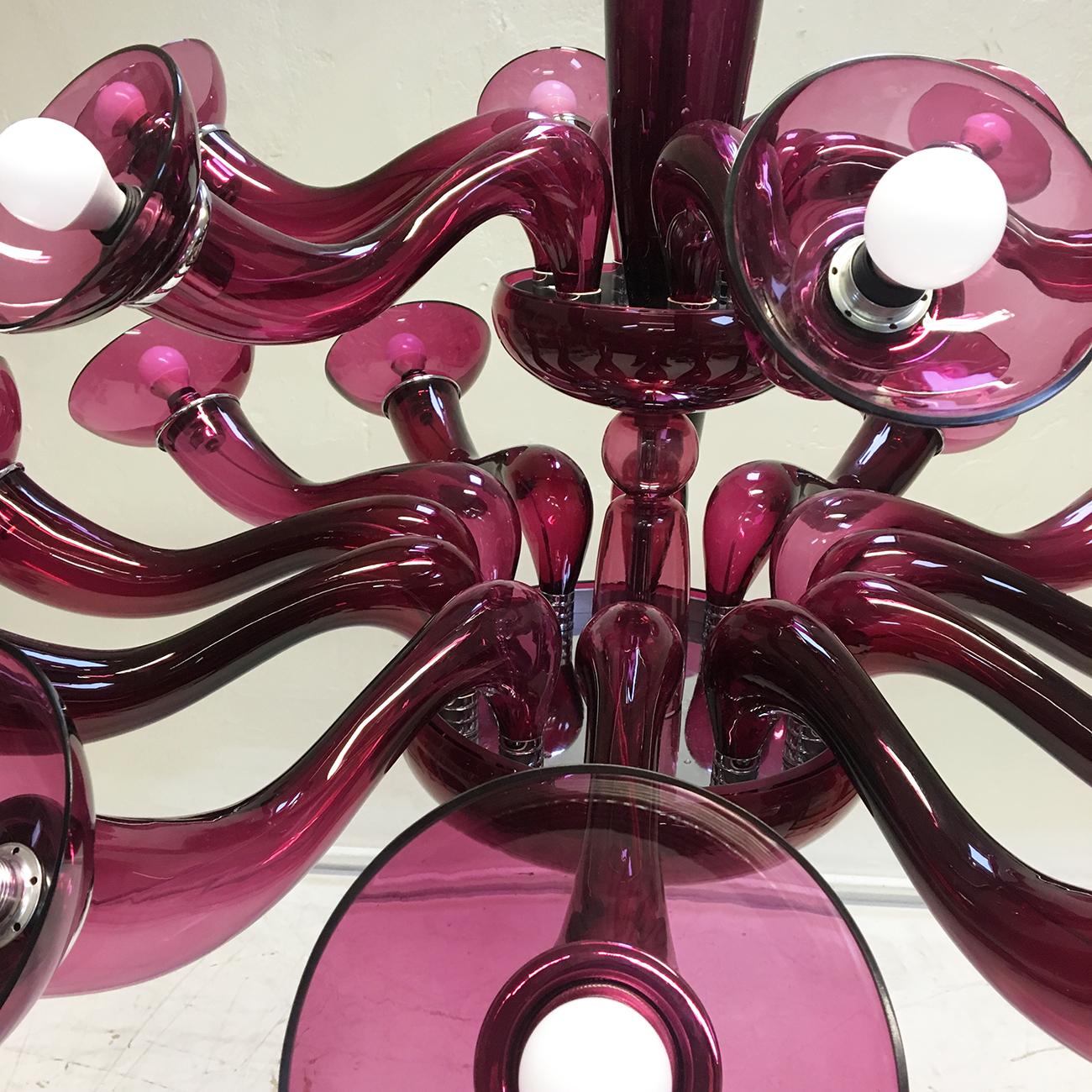 Post-Modern 90s Postmodern VeArt Cranberry Glass Chandelier by Orni Halloween Artemide Italy