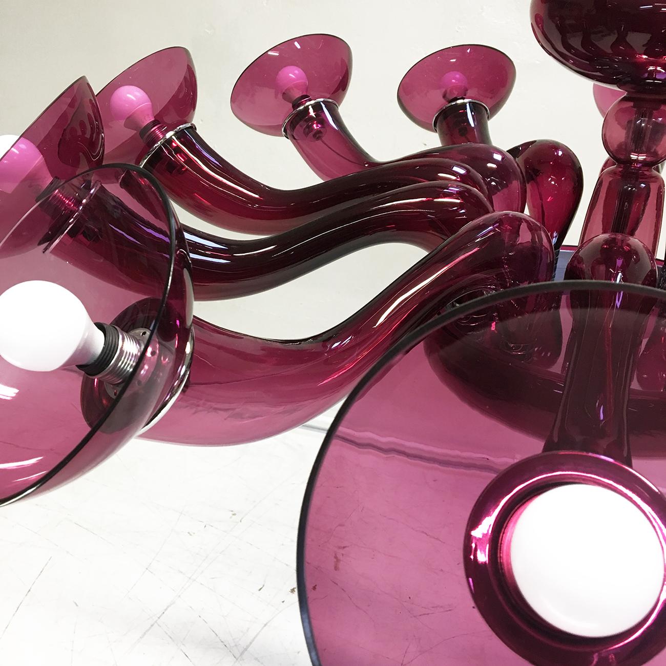 20th Century 90s Postmodern VeArt Cranberry Glass Chandelier by Orni Halloween Artemide Italy