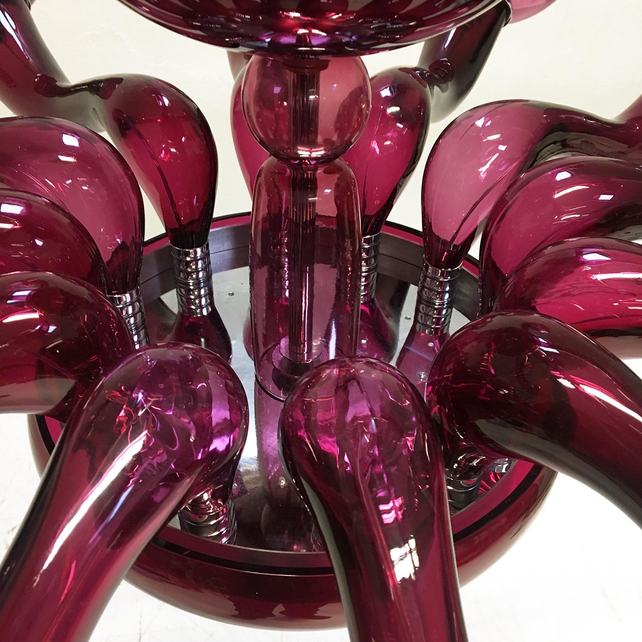 Art Glass 90s Postmodern VeArt Cranberry Glass Chandelier by Orni Halloween Artemide Italy