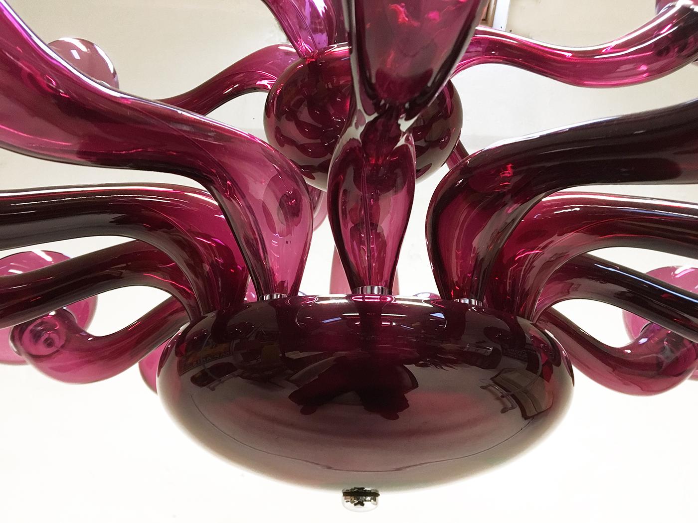 Italian 90s Postmodern VeArt Cranberry Glass Chandelier by Orni Halloween Artemide Italy
