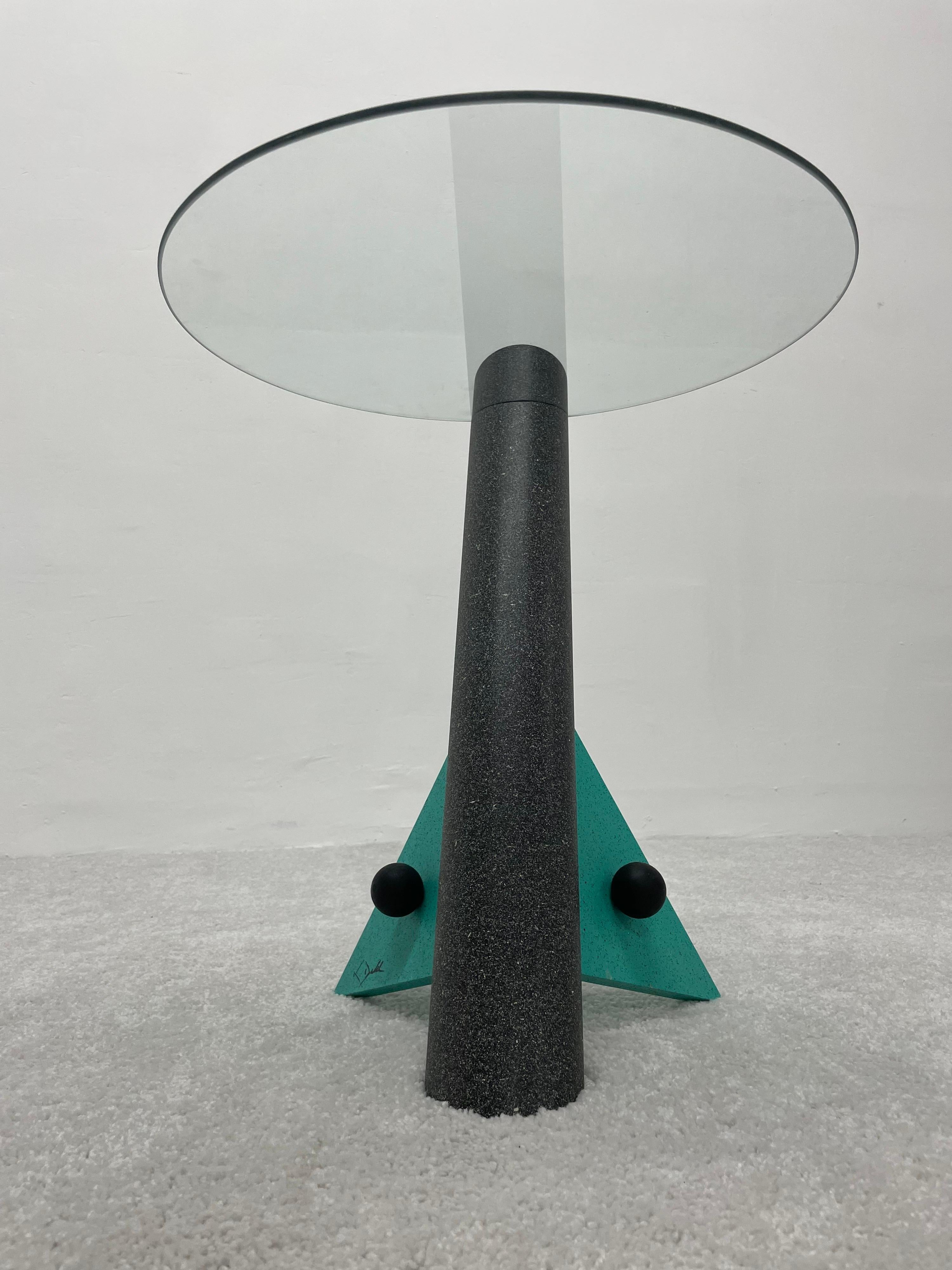 90's Postmodern Cantilevered Side Table Signed K. Dahl  In Good Condition In Miami, FL