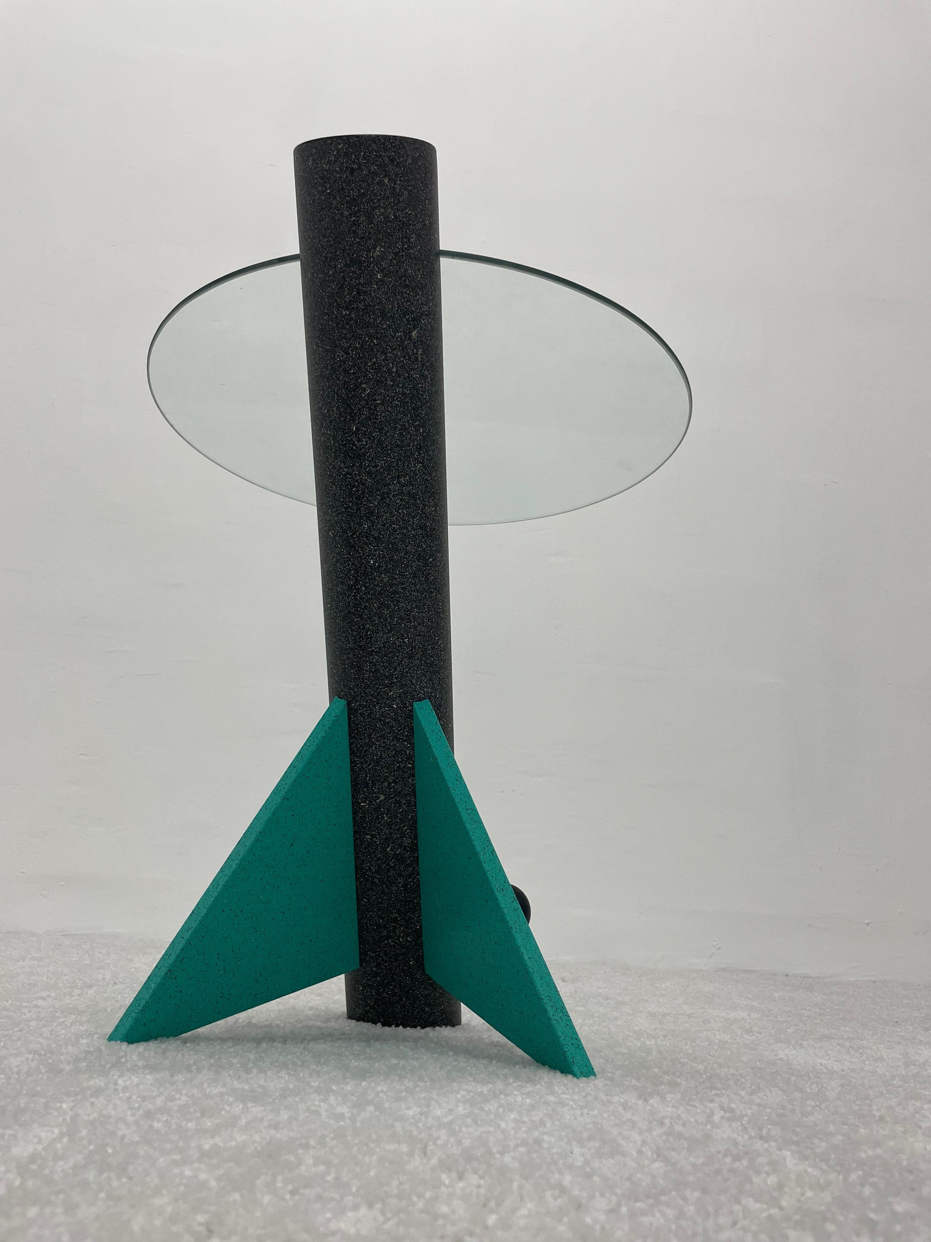 Glass 90's Postmodern Cantilevered Side Table Signed K. Dahl 