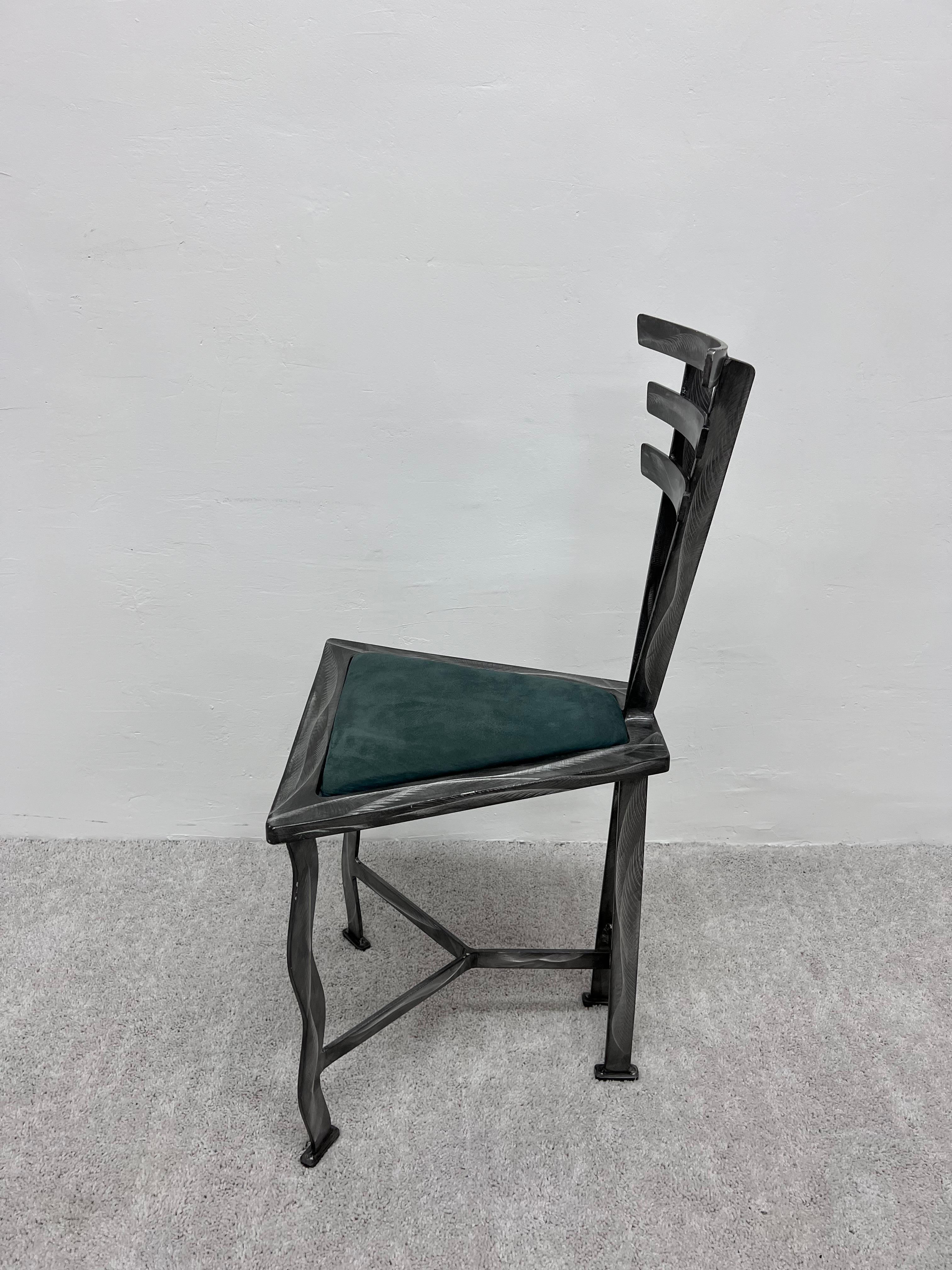 90s Postmodern Contemporary Welded Steel Studio Side Chairs, a Pair For Sale 1