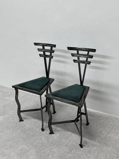 90s Postmodern Contemporary Welded Steel Studio Side Chairs, a Pair