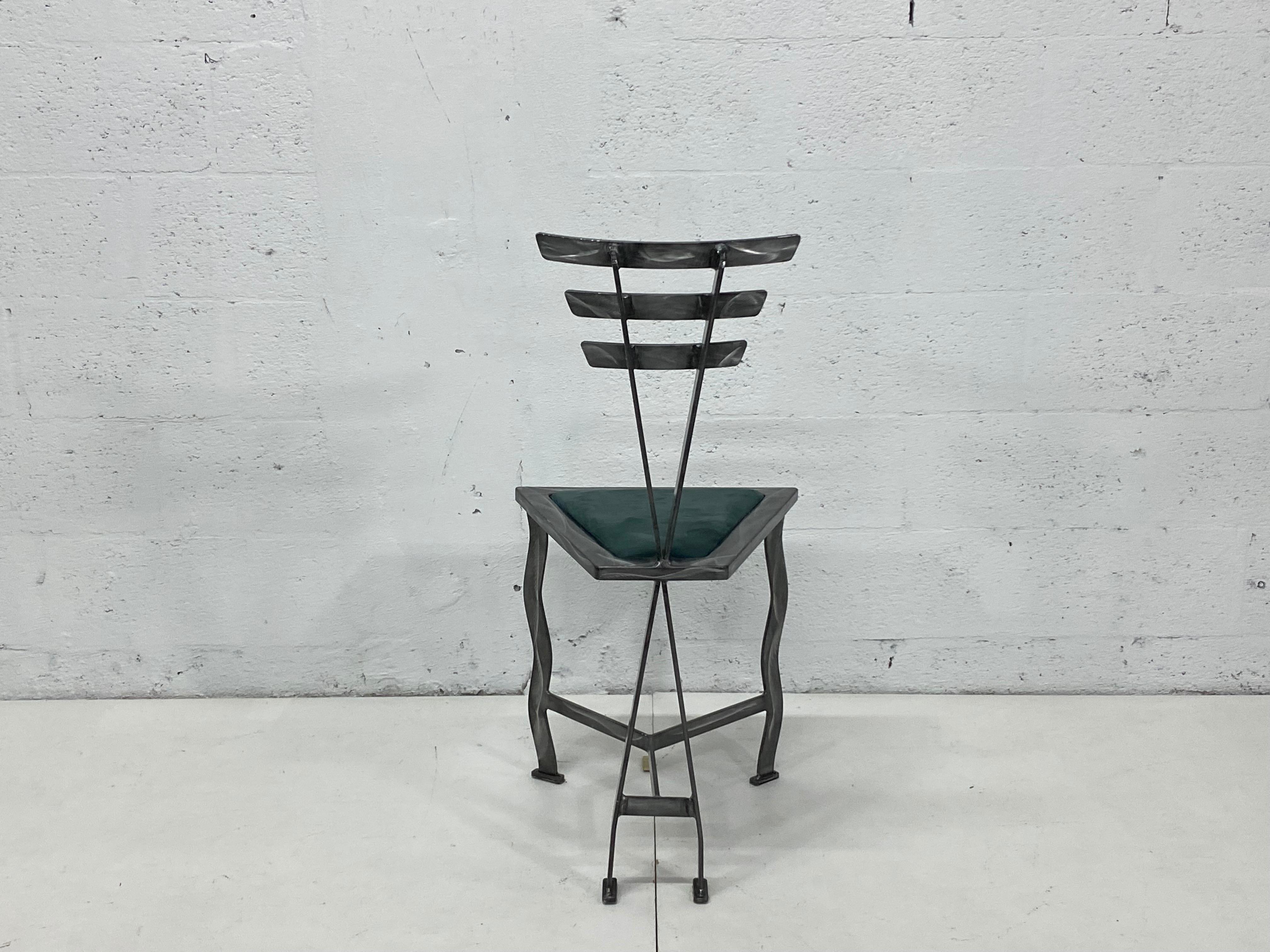 Unknown 90s Postmodern Contemporary Welded Steel Studio Side Chairs, a Pair