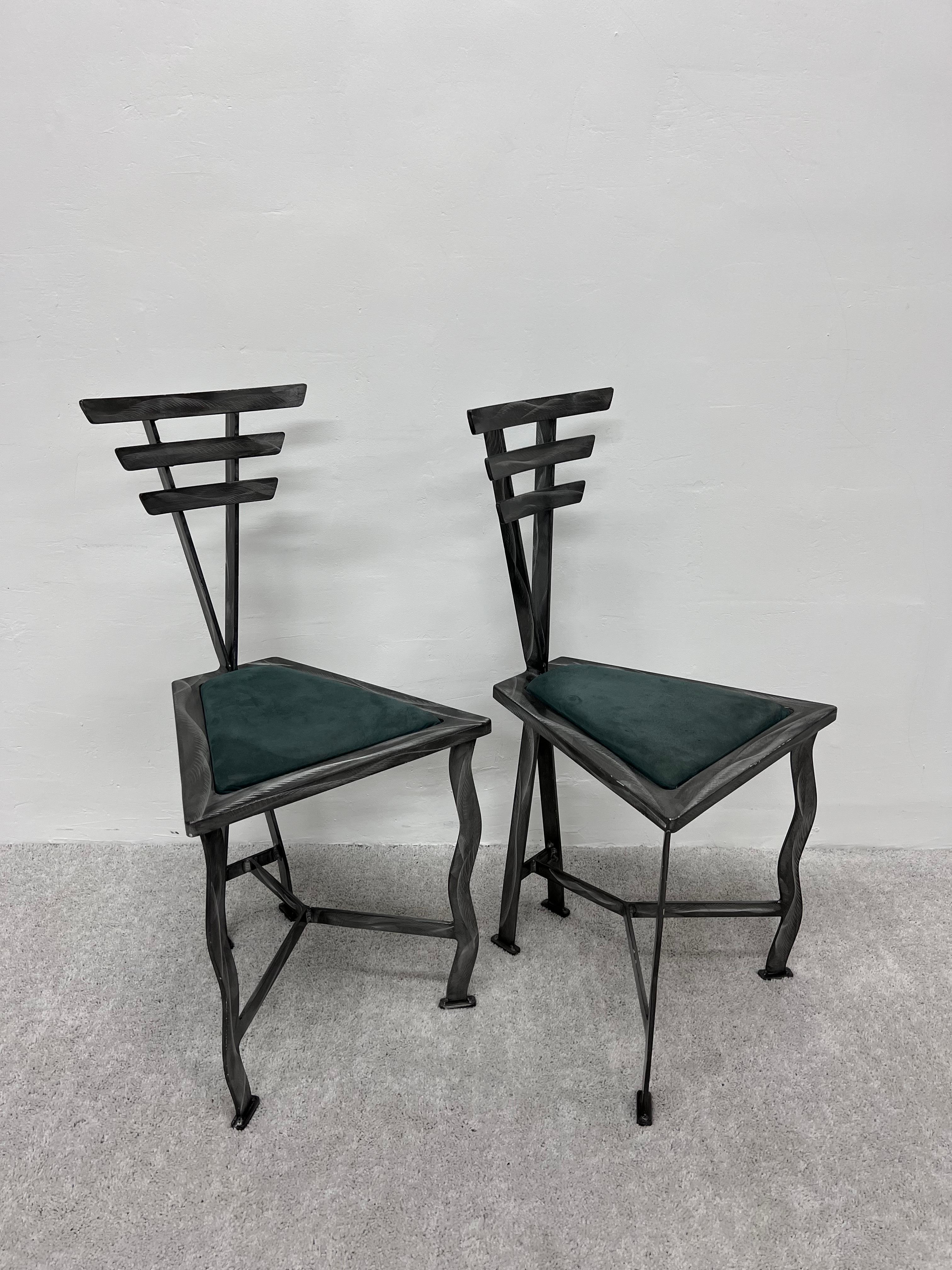 Modern 90s Postmodern Contemporary Welded Steel Studio Side Chairs, a Pair For Sale