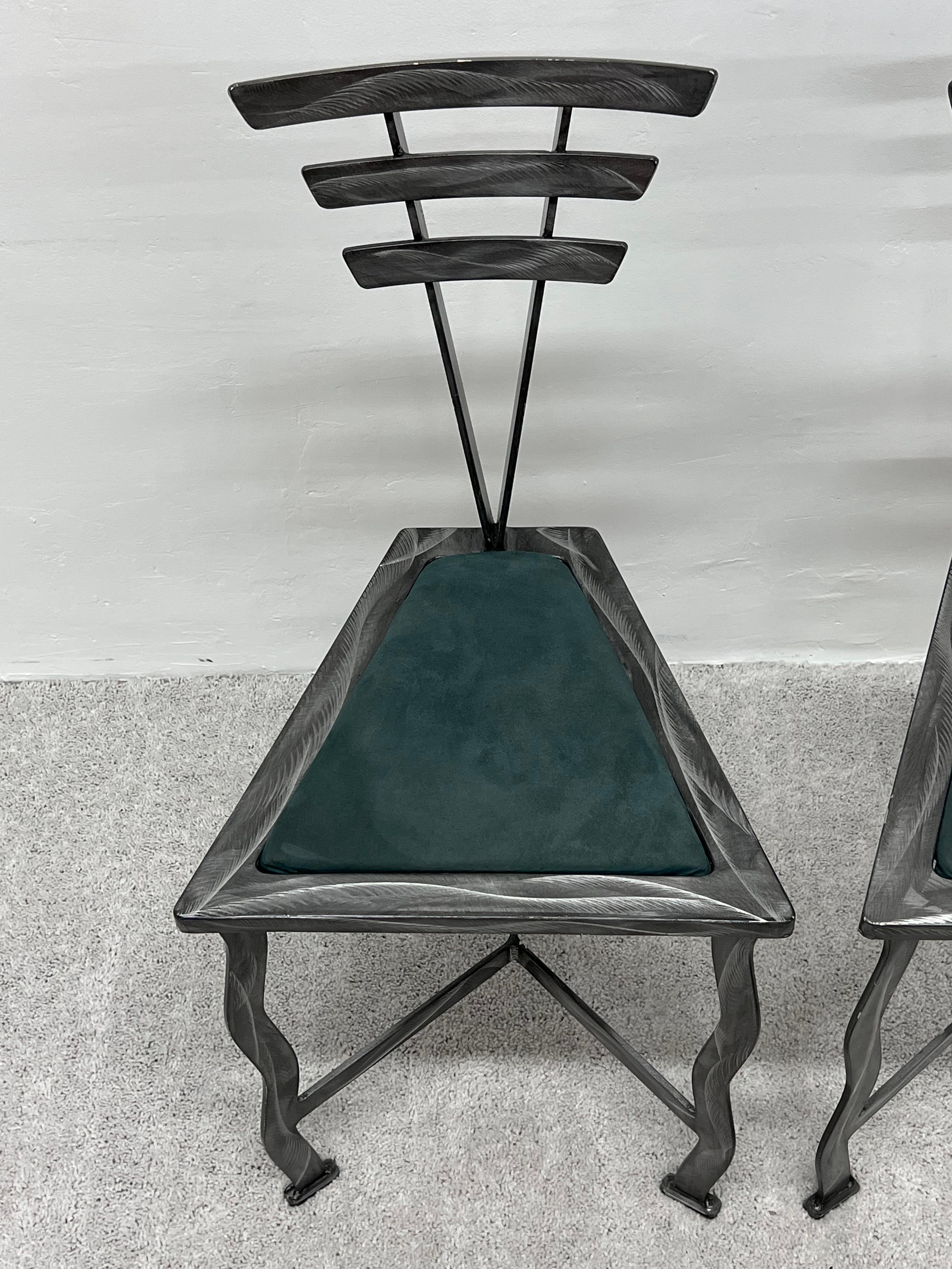 American 90s Postmodern Contemporary Welded Steel Studio Side Chairs, a Pair For Sale